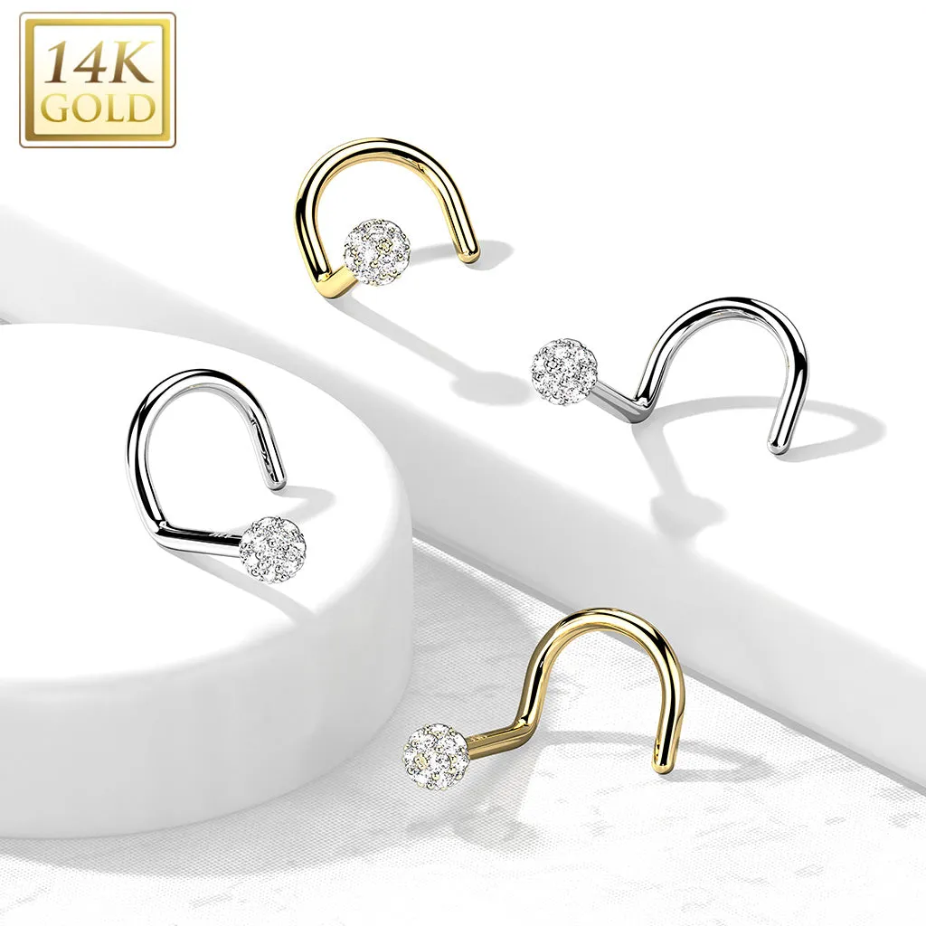 14kt White Gold Multi CZ Cluster Corkscrew Nose Ring
