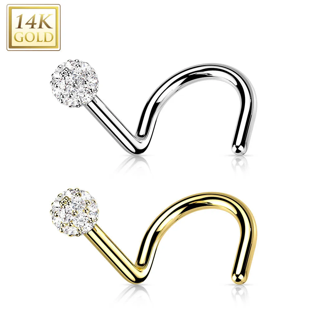 14kt White Gold Multi CZ Cluster Corkscrew Nose Ring