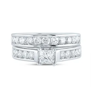14kt White Gold Womens Princess Diamond Bridal Wedding Engagement Ring Band Set 2.00 Cttw