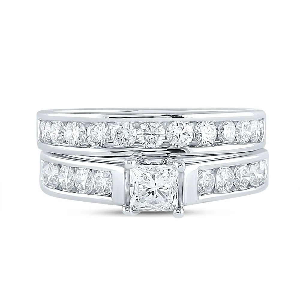 14kt White Gold Womens Princess Diamond Bridal Wedding Engagement Ring Band Set 2.00 Cttw