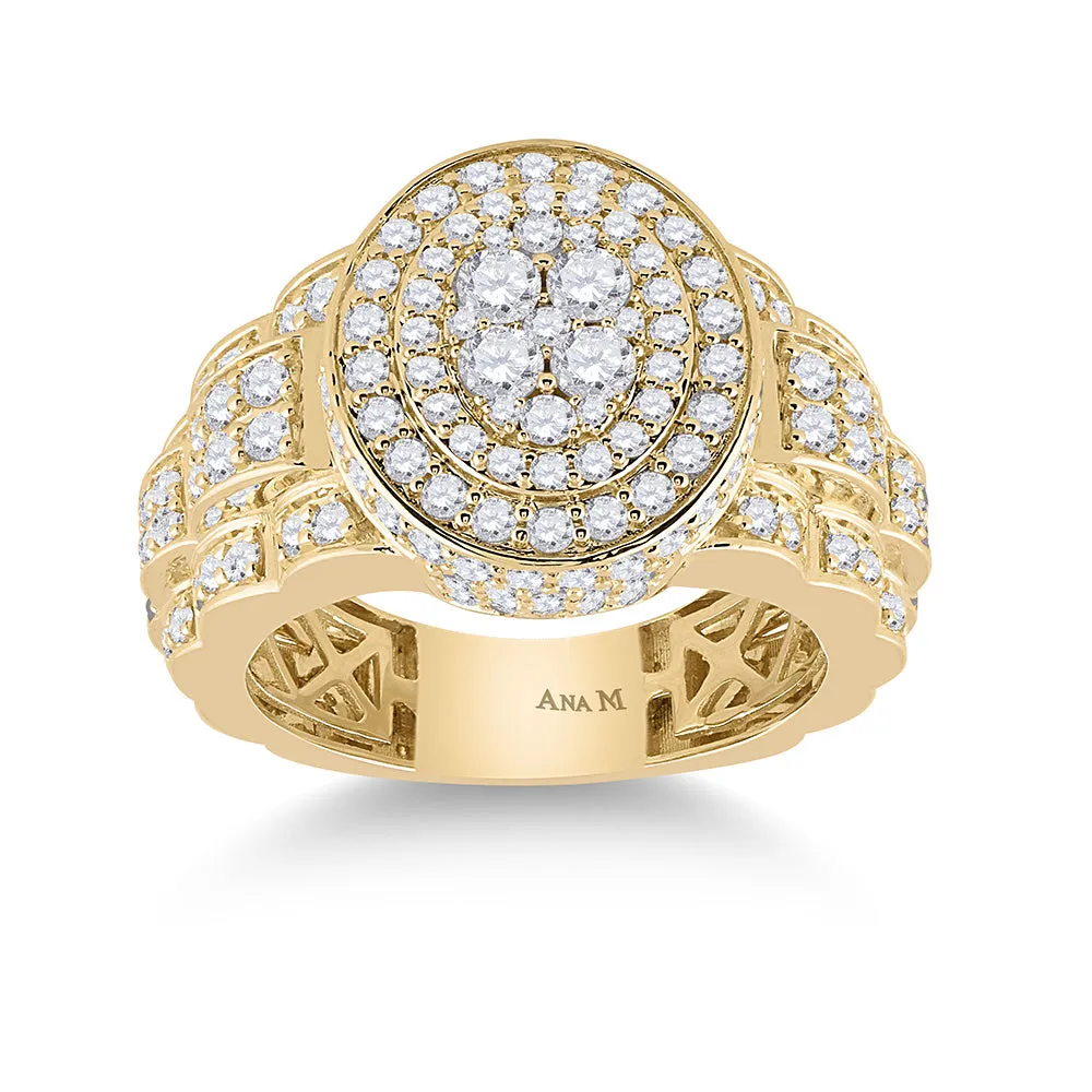 14kt Yellow Gold Mens Round Diamond Oval Ring 2-3/4 Cttw