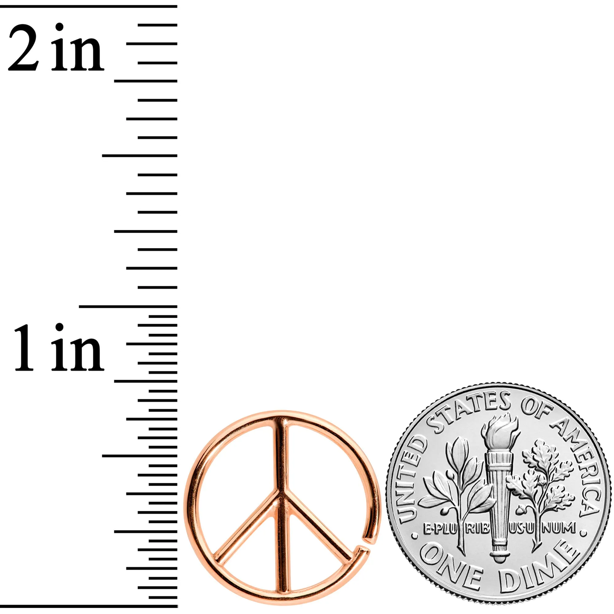 16 Gauge 1/4 Rose Gold Tone Retro Peace Sign Closure Ring