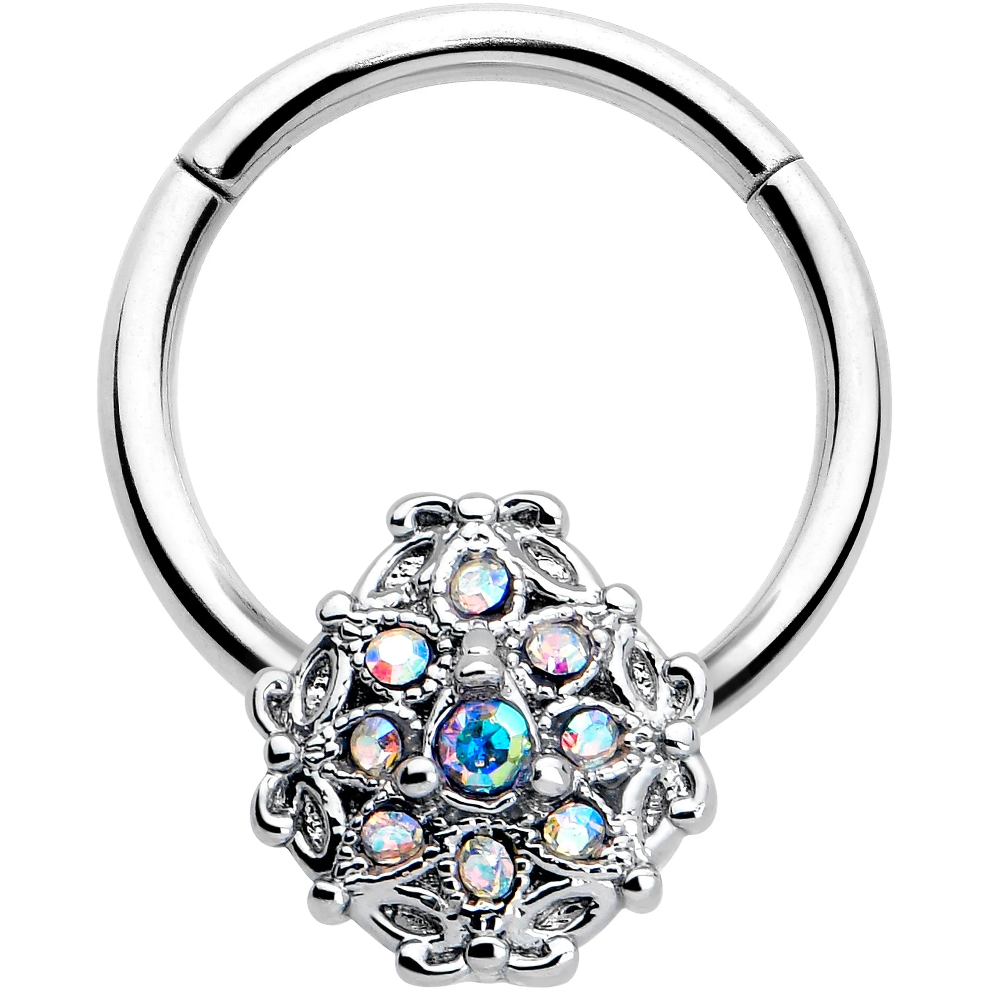 16 Gauge 3/8 Aurora Gem Retro Sunburst Hinged Segment Ring