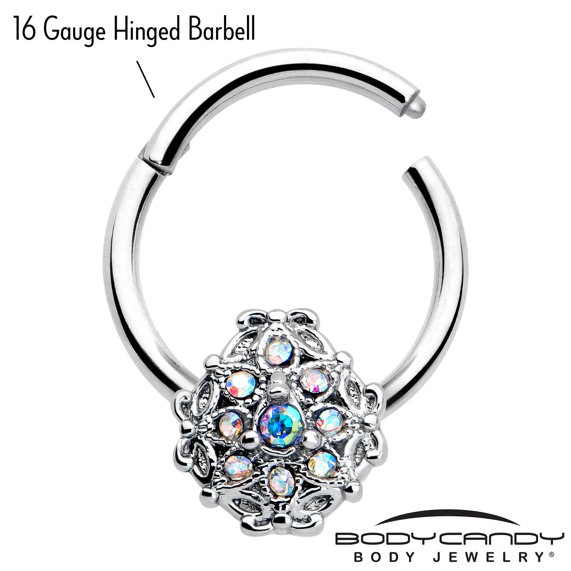 16 Gauge 3/8 Aurora Gem Retro Sunburst Hinged Segment Ring