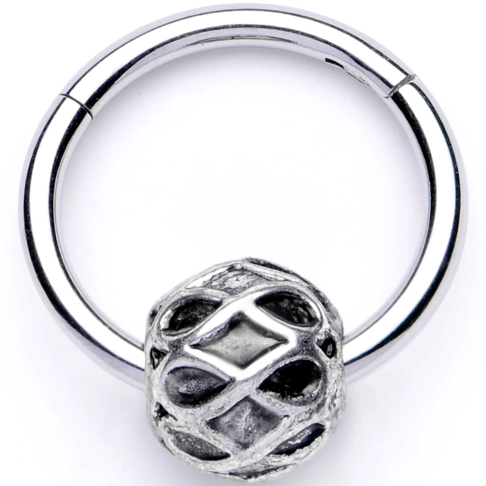 16 Gauge 3/8 Geometric Pattern Bead Hinged Segment Ring