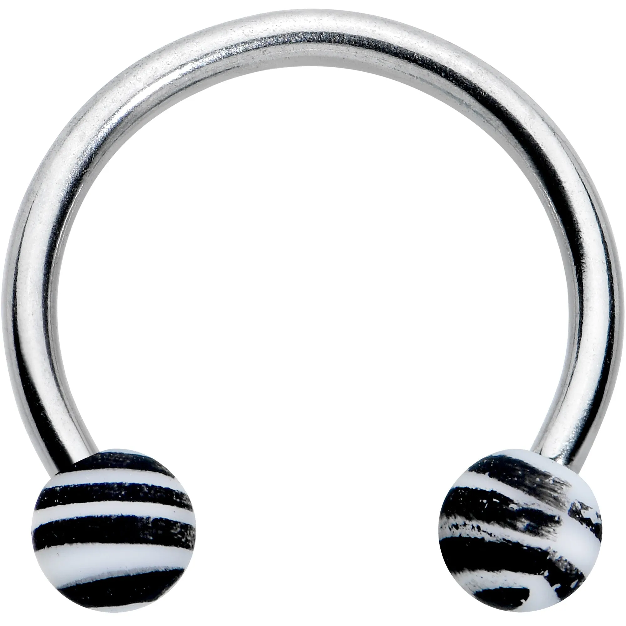 16 Gauge 3/8 Matte White Zebra Stripe Ends Horseshoe Circular Barbell