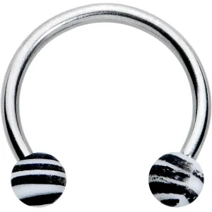 16 Gauge 3/8 Matte White Zebra Stripe Ends Horseshoe Circular Barbell