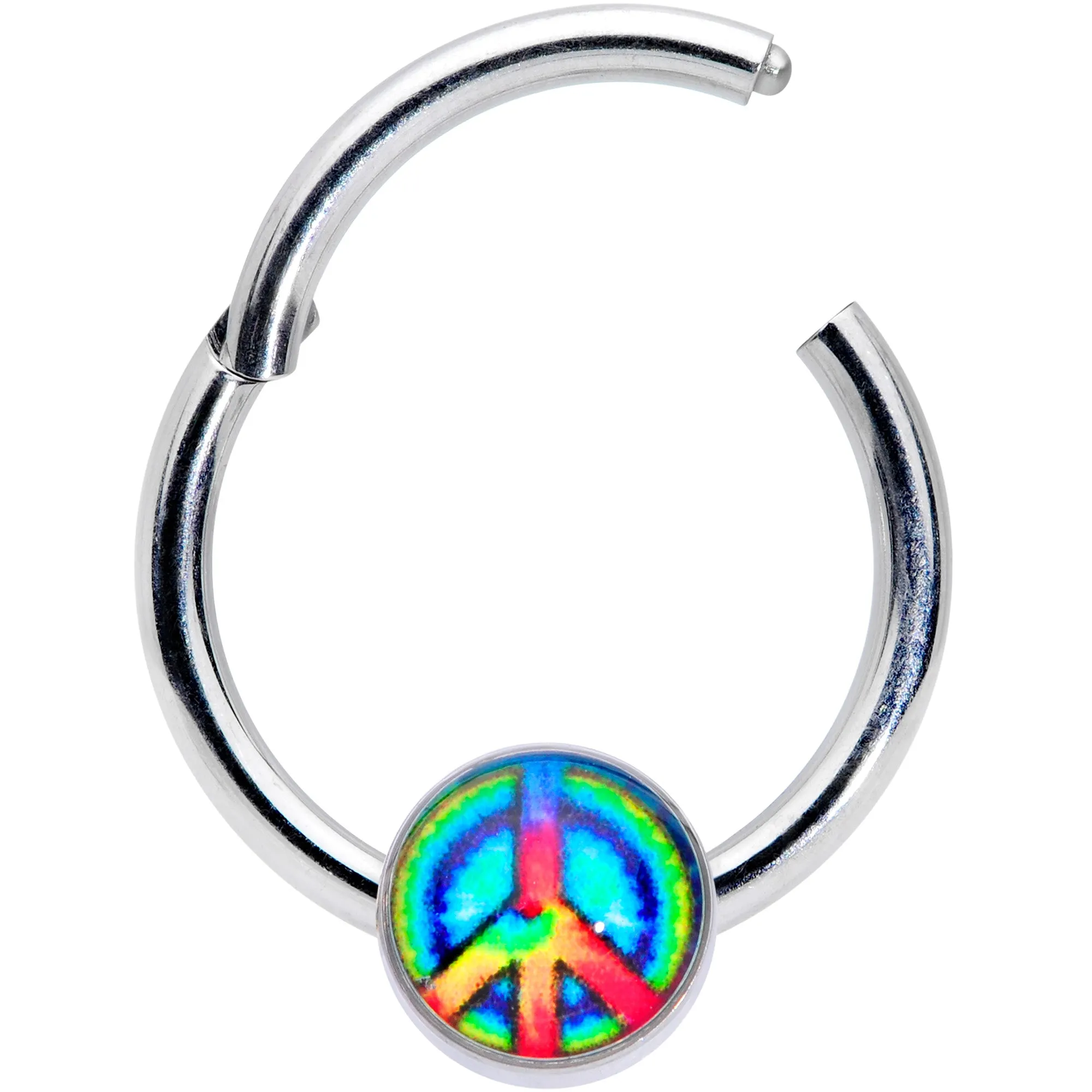 16 Gauge 3/8 Rainbow Tie Dye Peace Sign Hinged Segment Ring