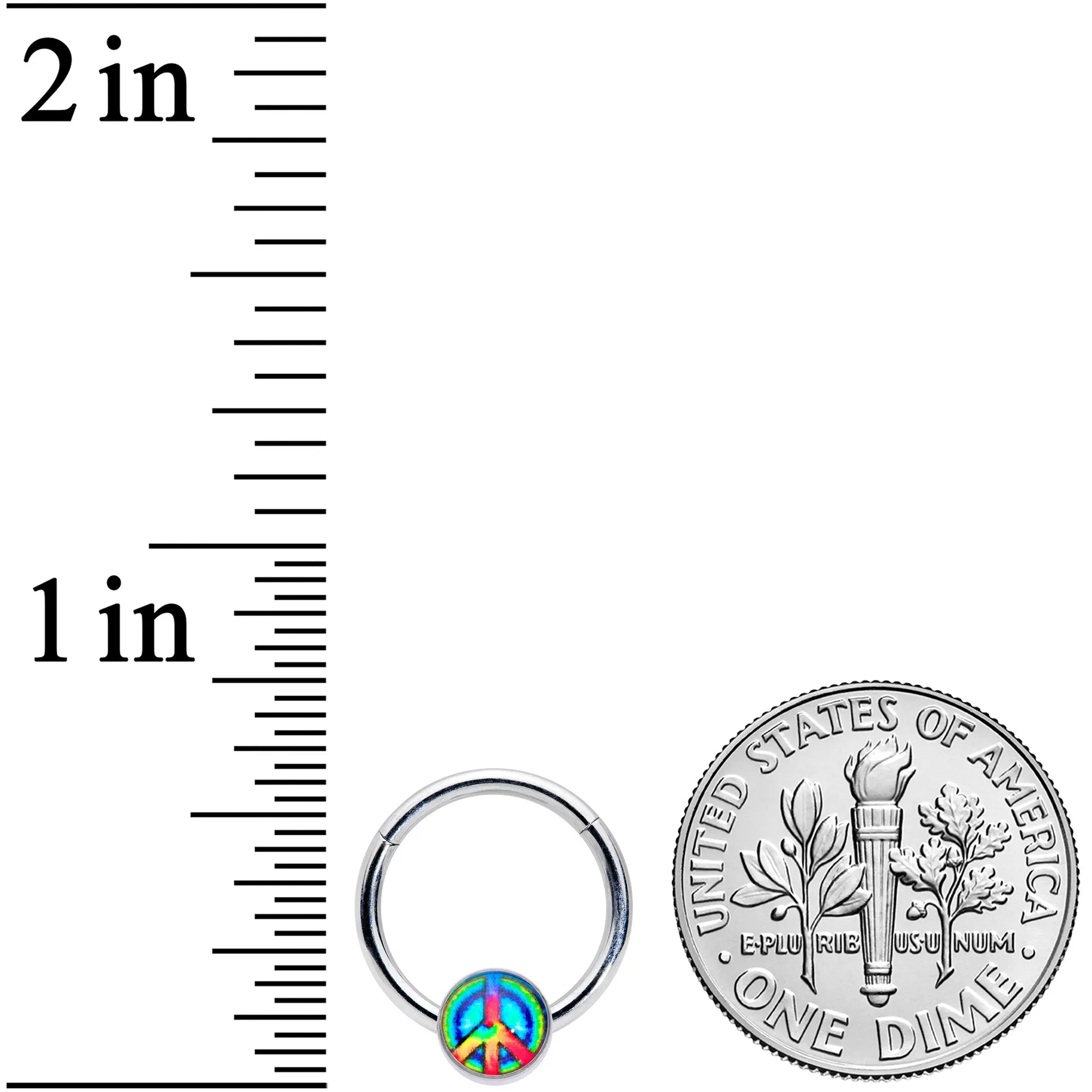 16 Gauge 3/8 Rainbow Tie Dye Peace Sign Hinged Segment Ring