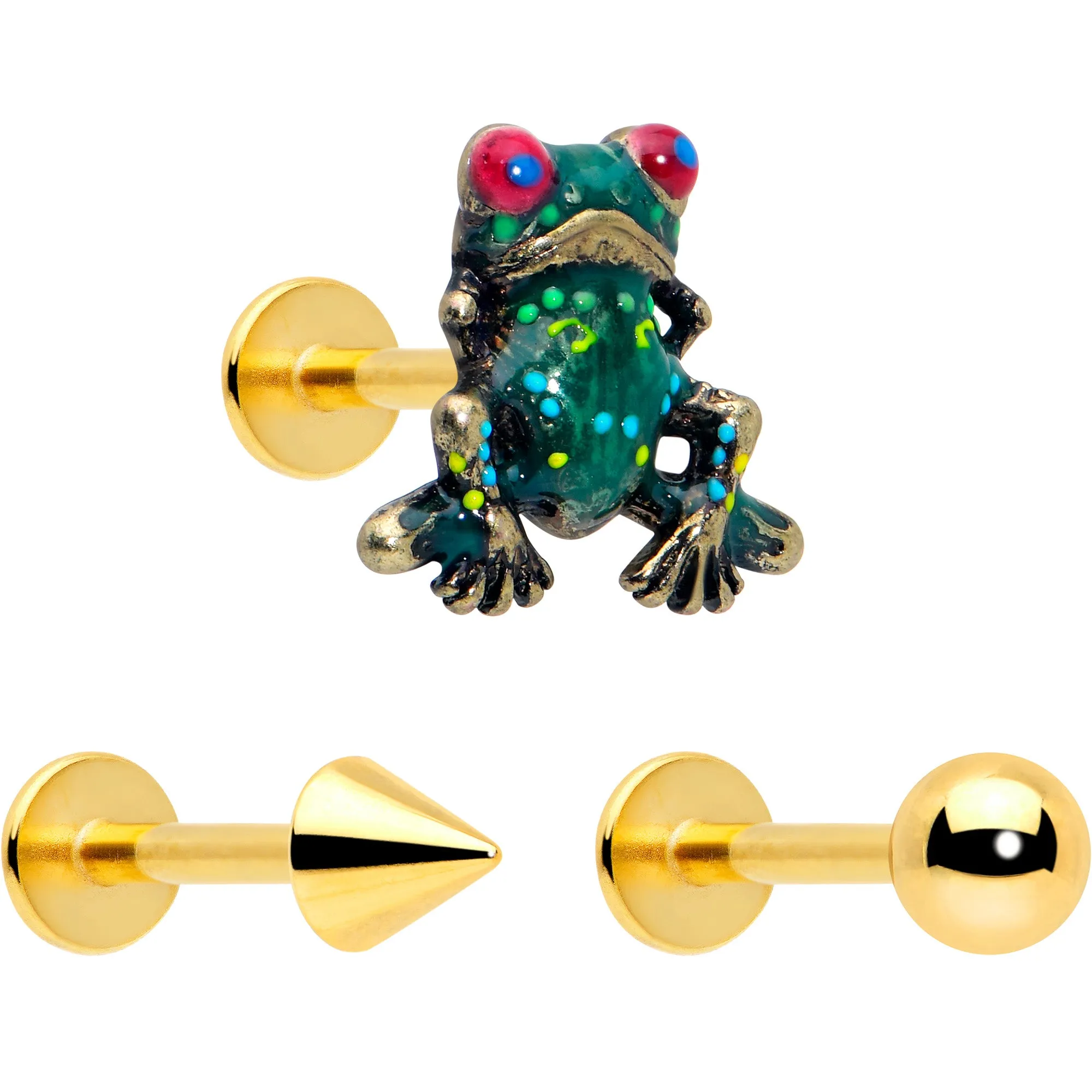 16 Gauge Frog Flat Back Earring Set Internally Threaded 3 Pack