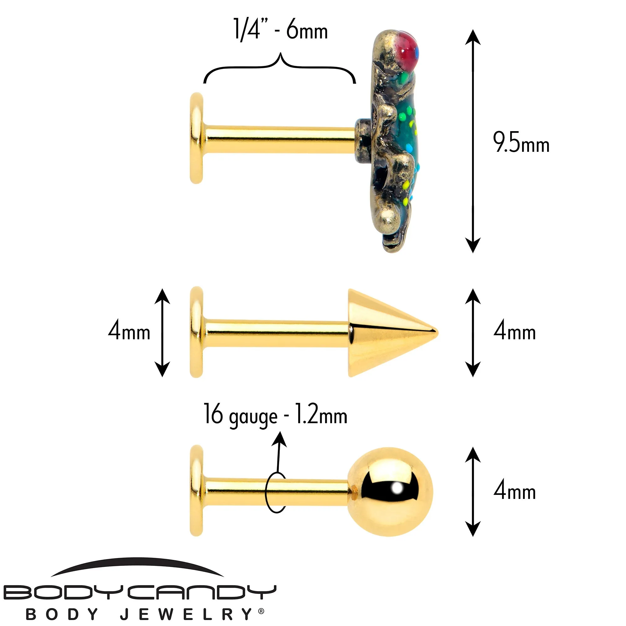 16 Gauge Frog Flat Back Earring Set Internally Threaded 3 Pack