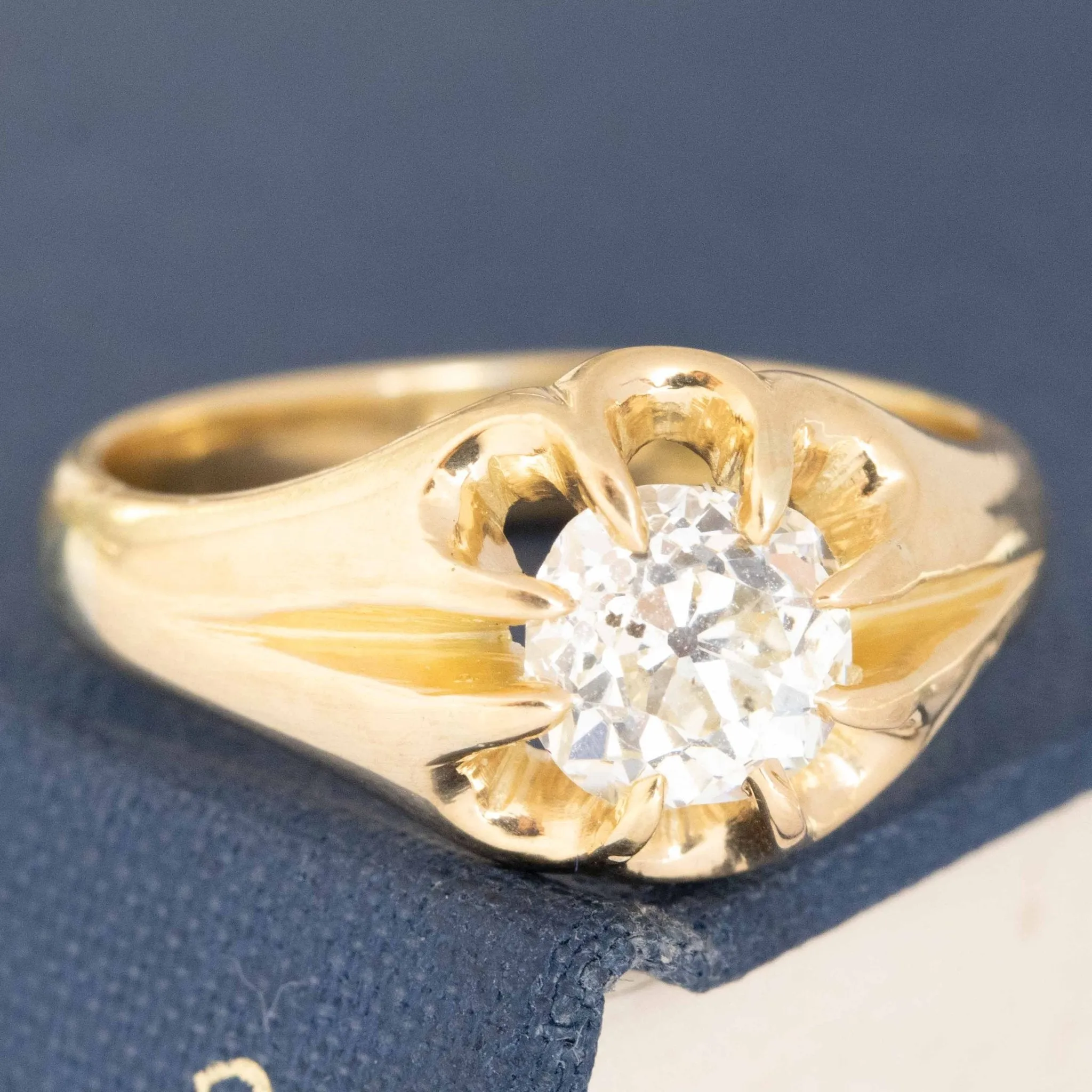 1.64ct Antique Old Mine Cut Diamond Belcher Ring, GIA L SI2