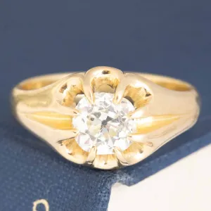 1.64ct Antique Old Mine Cut Diamond Belcher Ring, GIA L SI2