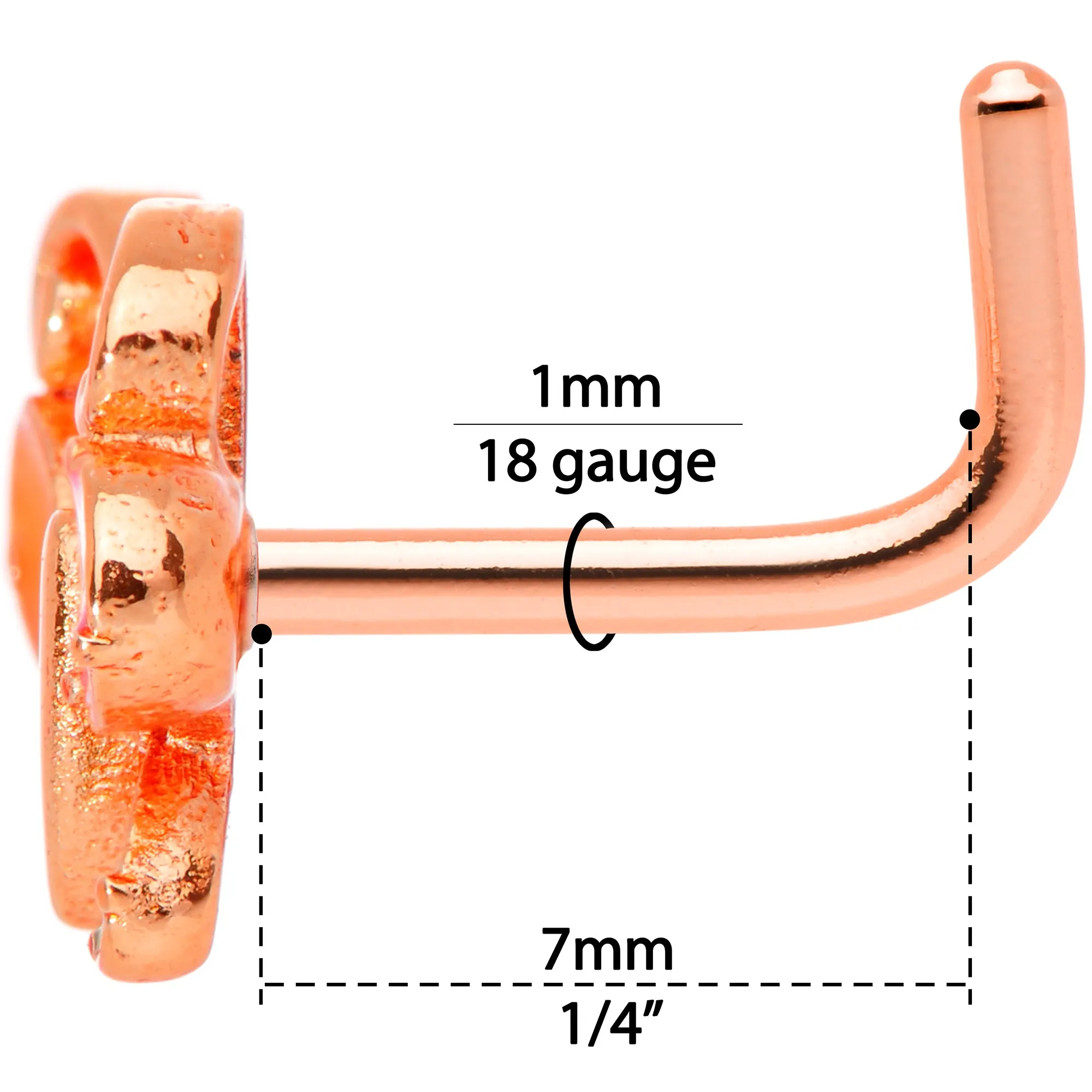18 Gauge 1/4 Pink Orange Rose Gold Tone Butterfly L Shaped Nose Ring