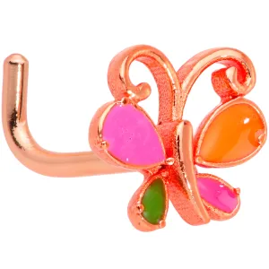 18 Gauge 1/4 Pink Orange Rose Gold Tone Butterfly L Shaped Nose Ring