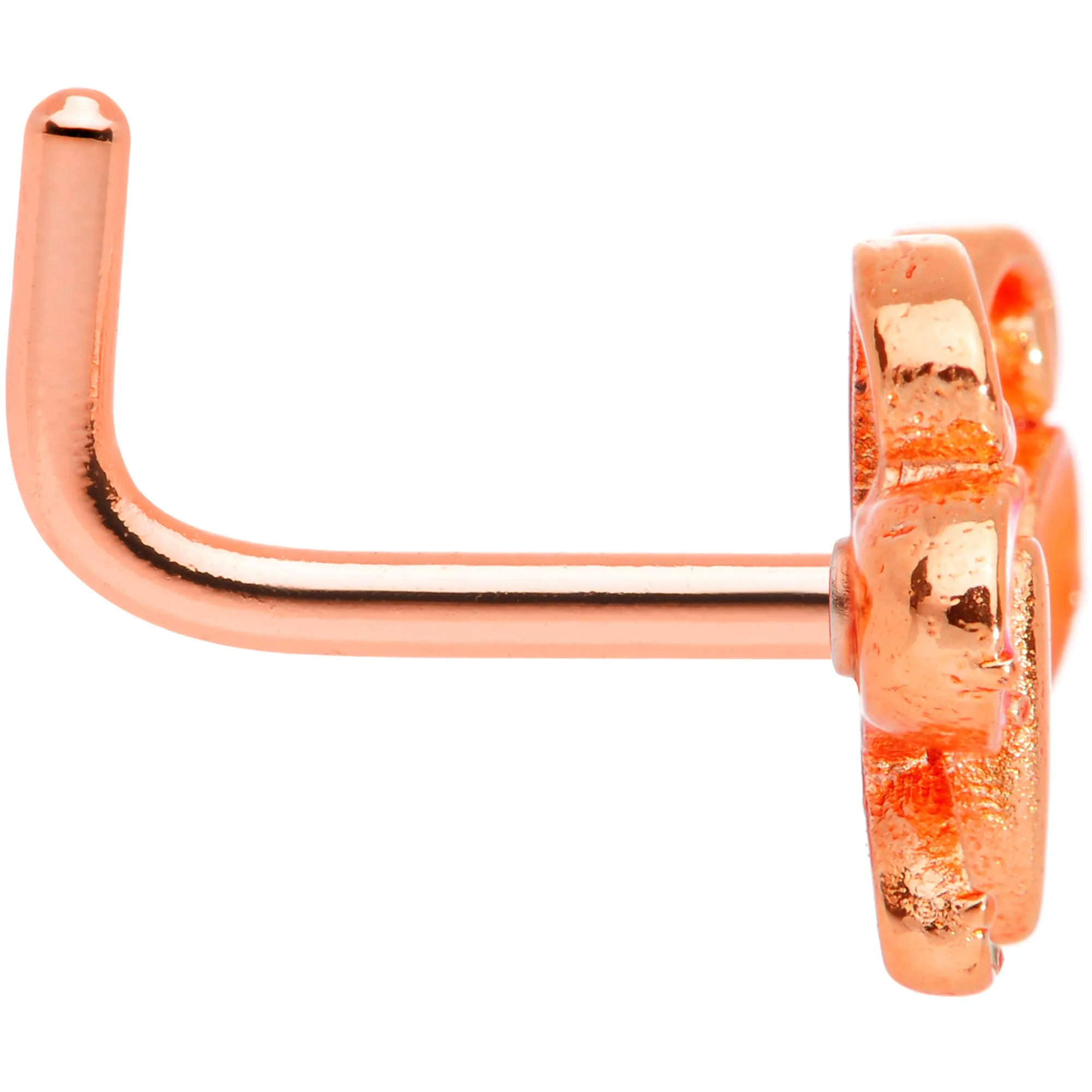 18 Gauge 1/4 Pink Orange Rose Gold Tone Butterfly L Shaped Nose Ring