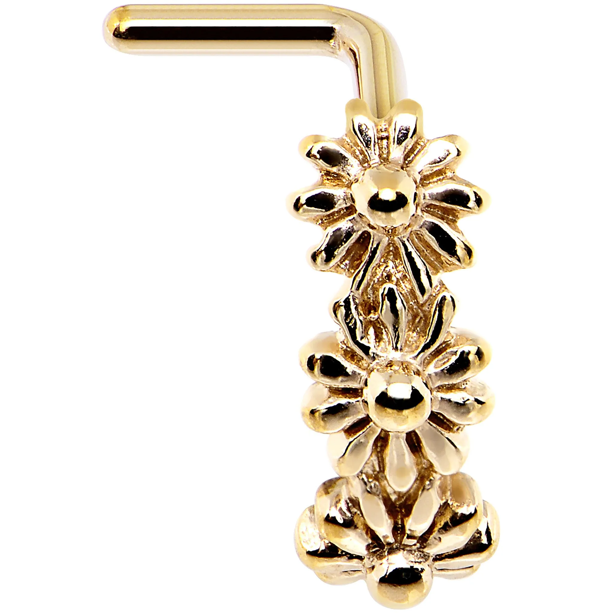 18 Gauge Gold PVD Daisy Flower Chain Faux Hoop L Shaped Nose Ring