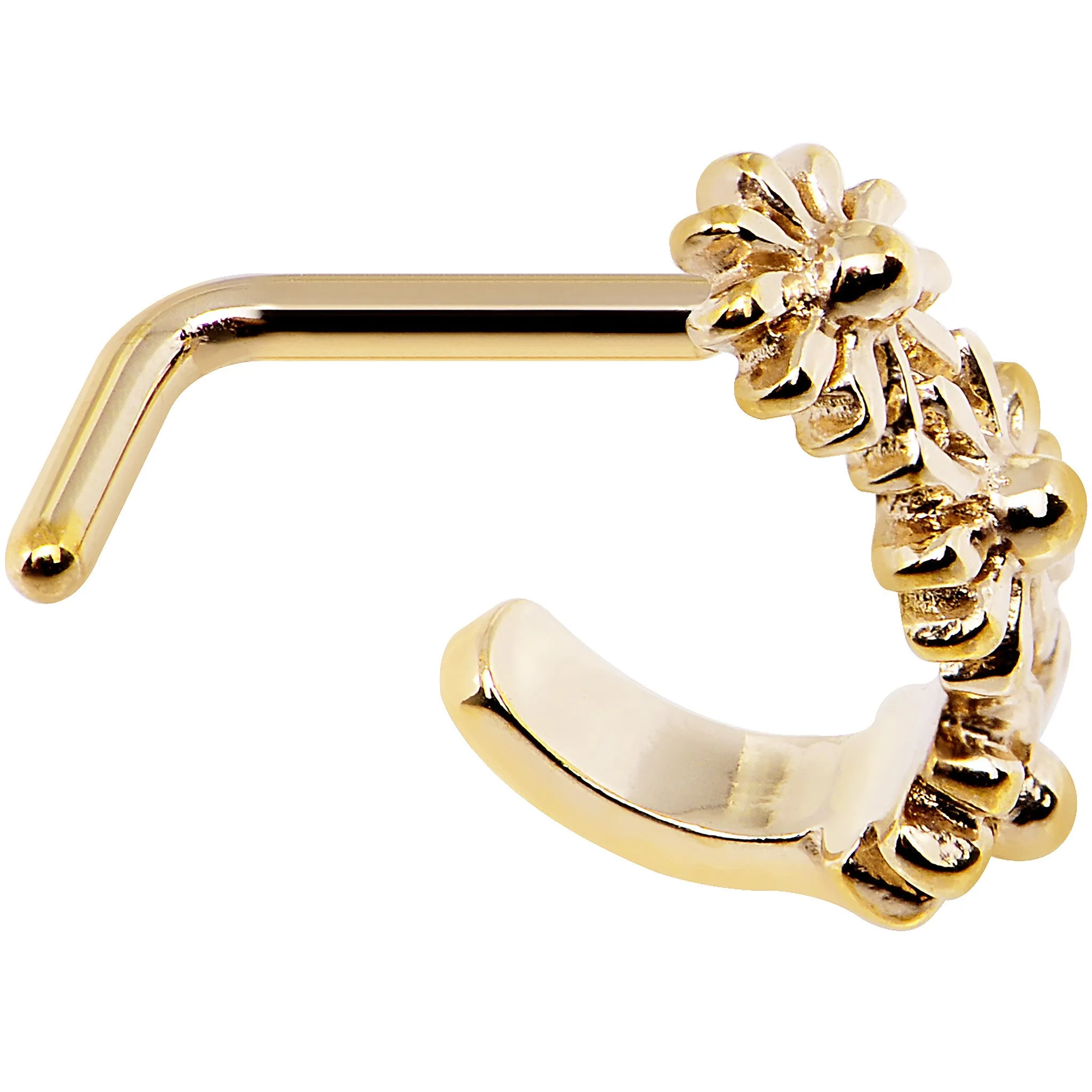 18 Gauge Gold PVD Daisy Flower Chain Faux Hoop L Shaped Nose Ring