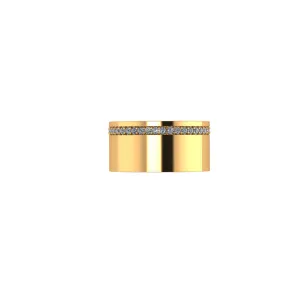 18 Karat Yellow Gold Wide Flat Band White Diamonds Pavé Stackable Ring