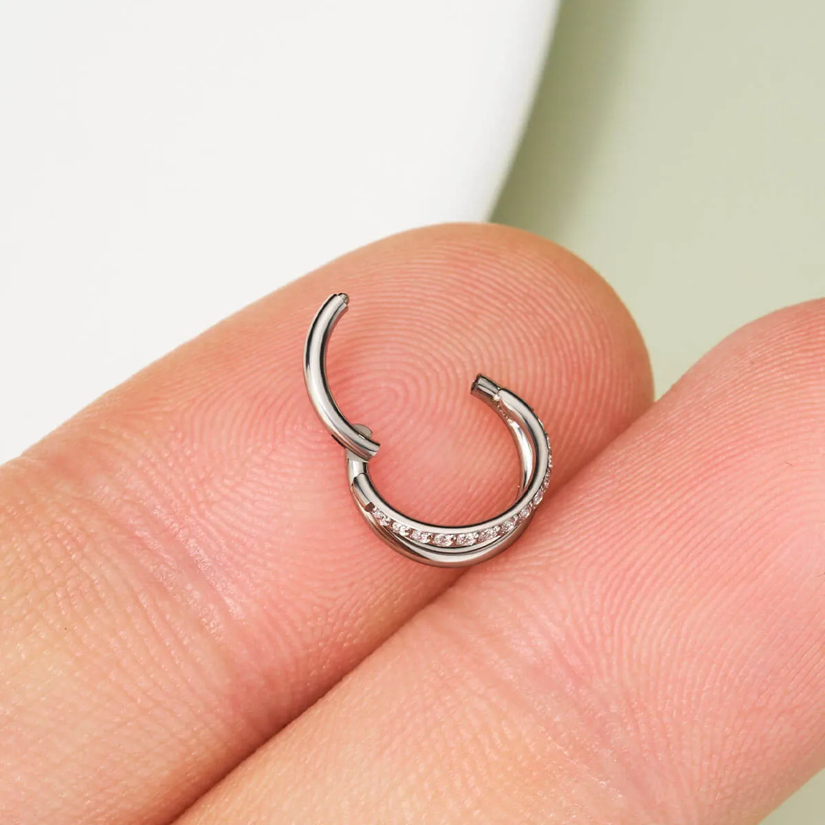 18G Titanium Half CZ Double Hoop Nose Ring
