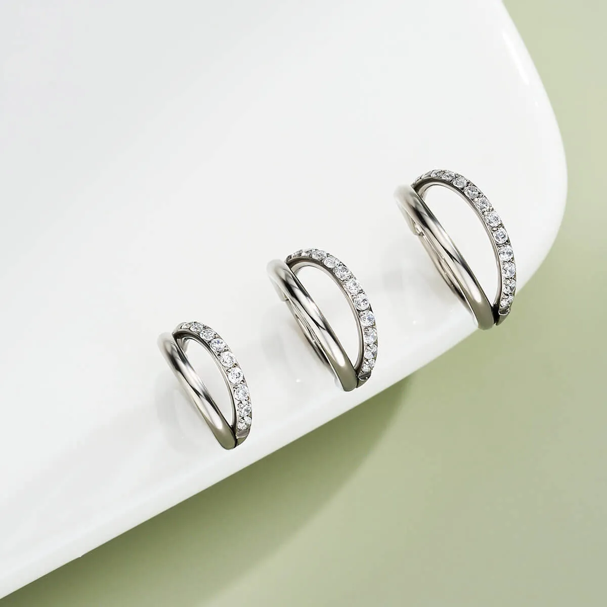 18G Titanium Half CZ Double Hoop Nose Ring