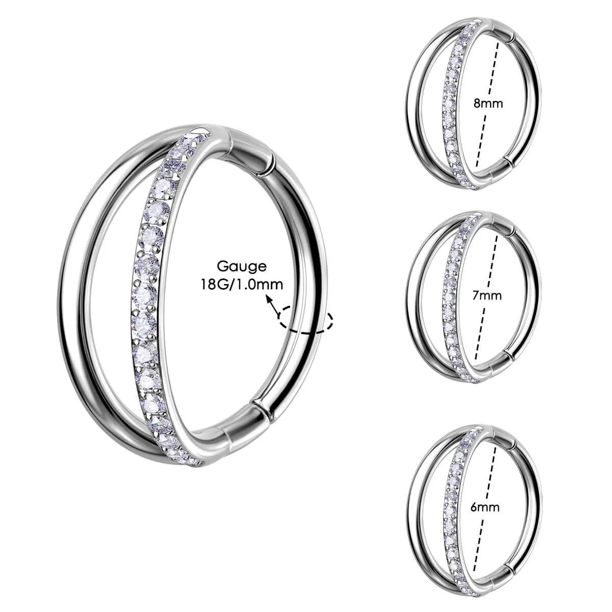 18G Titanium Half CZ Double Hoop Nose Ring