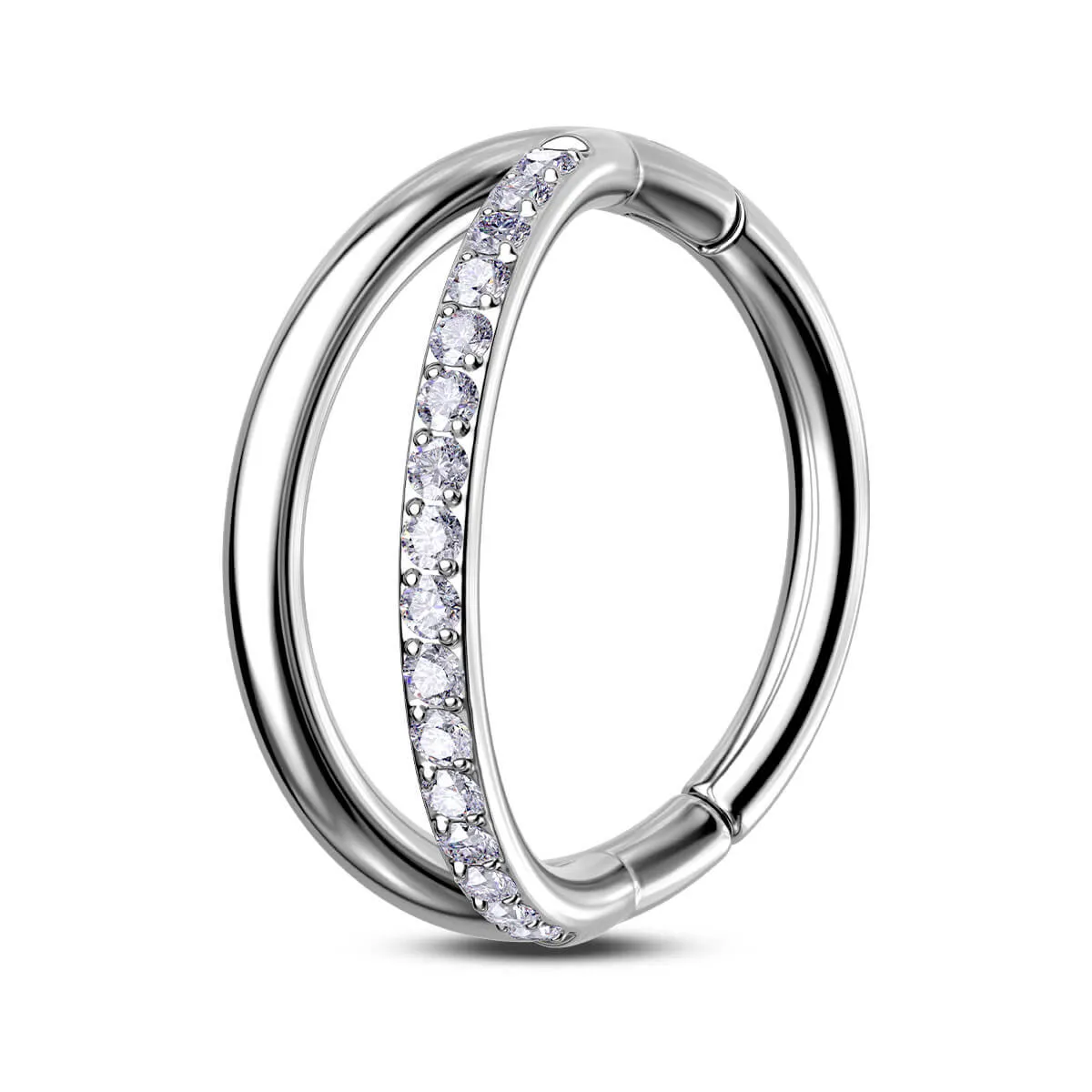 18G Titanium Half CZ Double Hoop Nose Ring