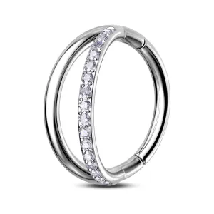 18G Titanium Half CZ Double Hoop Nose Ring
