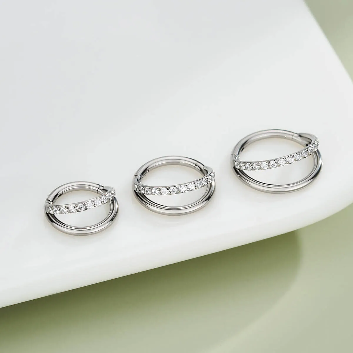18G Titanium Half CZ Double Hoop Nose Ring