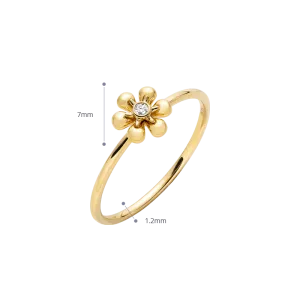 18K Gold Diamond Flower Core Dainty Ring