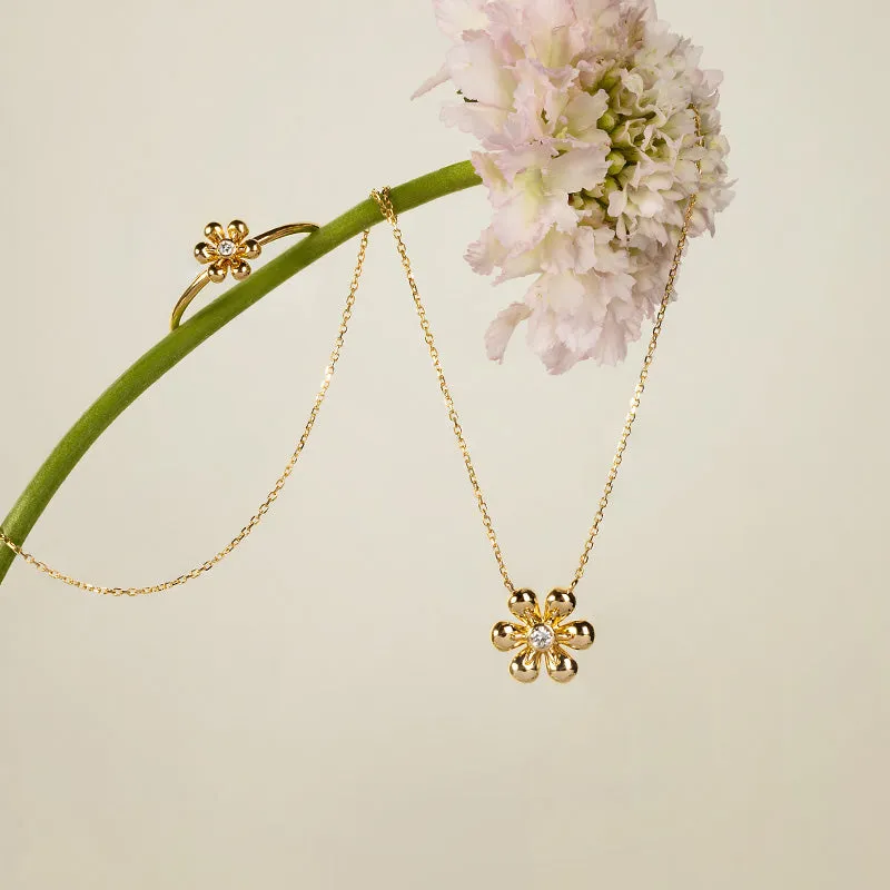 18K Gold Diamond Flower Core Dainty Ring