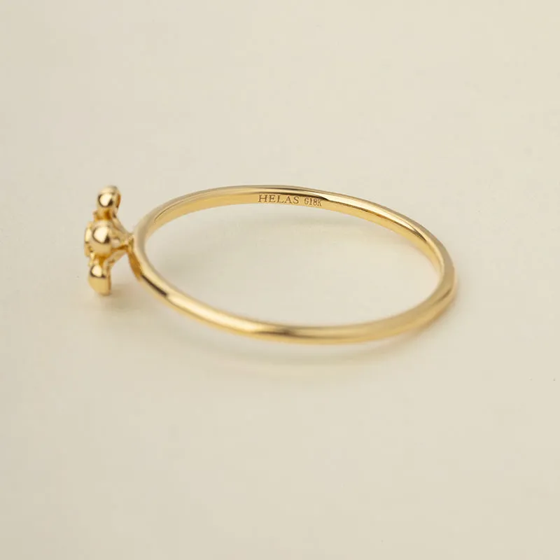 18K Gold Diamond Flower Core Dainty Ring