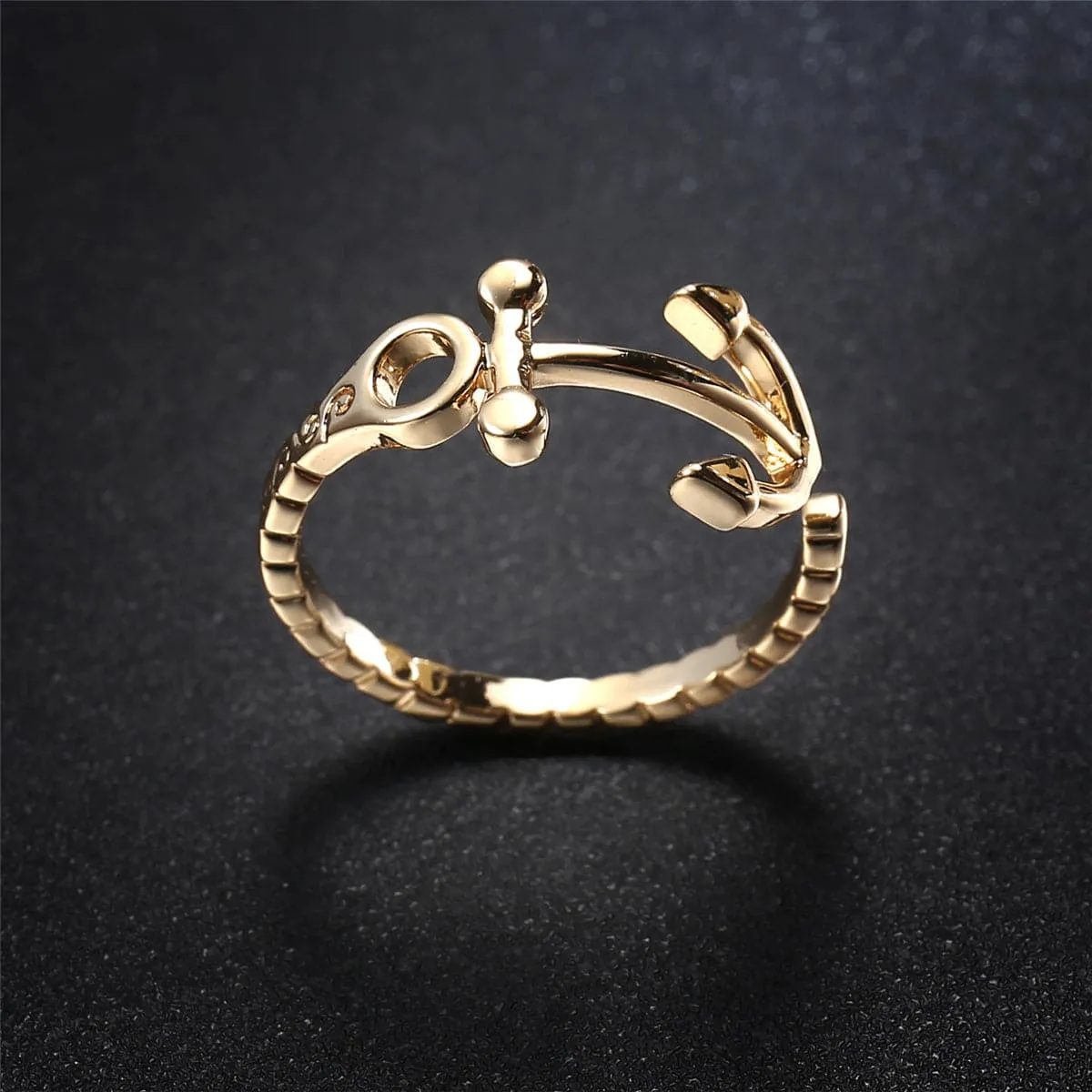 18K Gold-Plated Anchor Open Bypass Ring