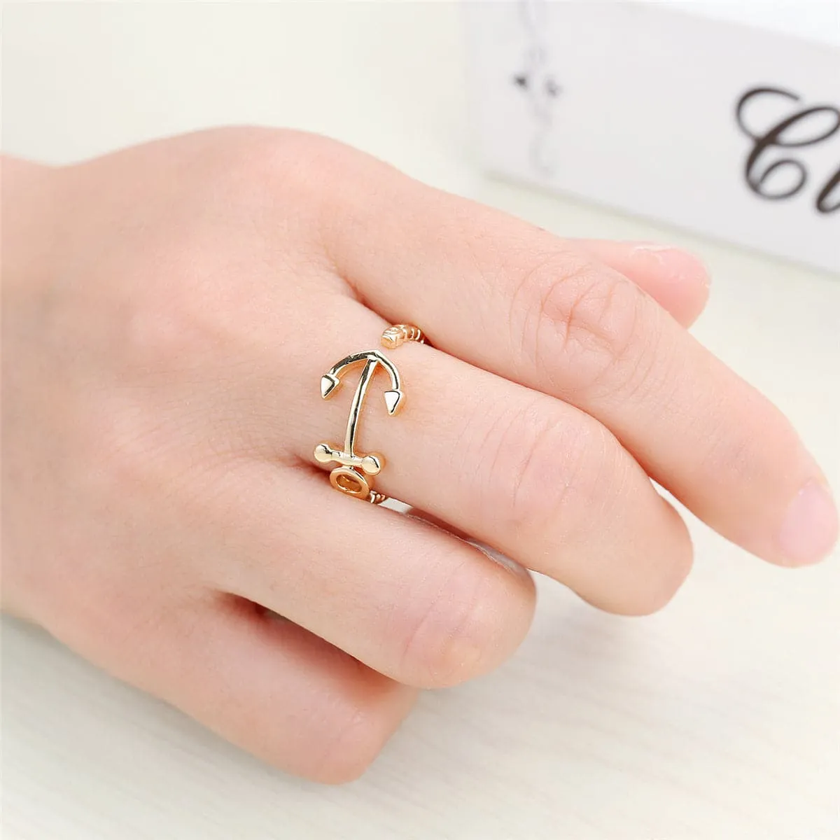 18K Gold-Plated Anchor Open Bypass Ring