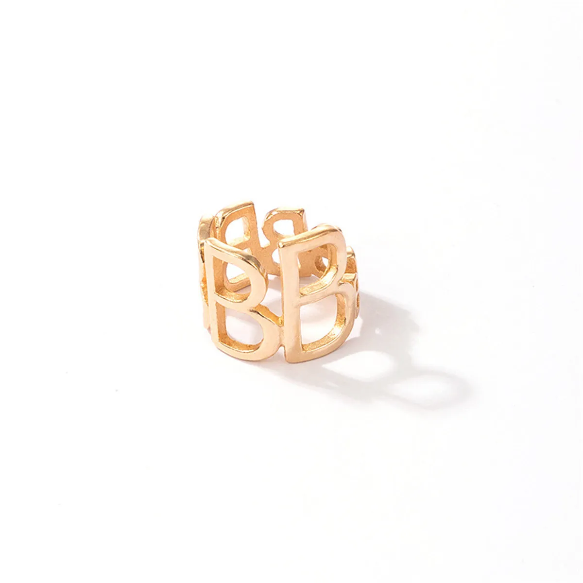 18K Gold-Plated 'B' Openwork Adjustable Ring