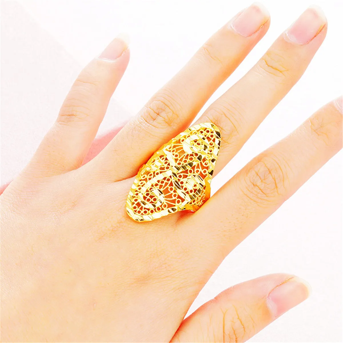 18K Gold-Plated Filigree Adjustable Bypass Ring