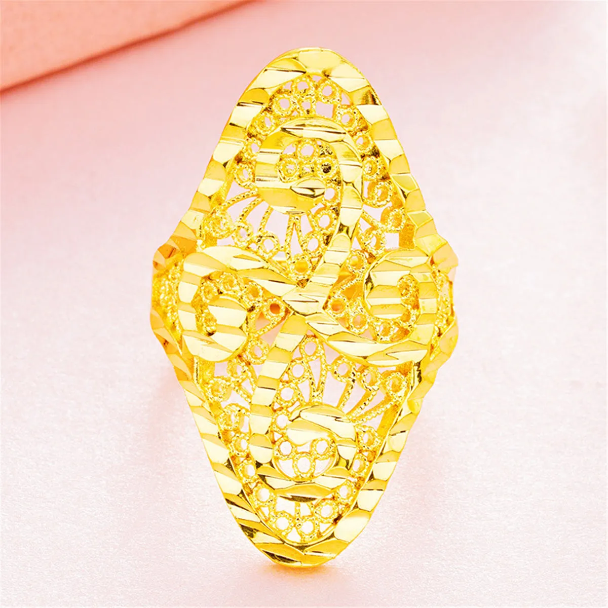 18K Gold-Plated Filigree Adjustable Bypass Ring