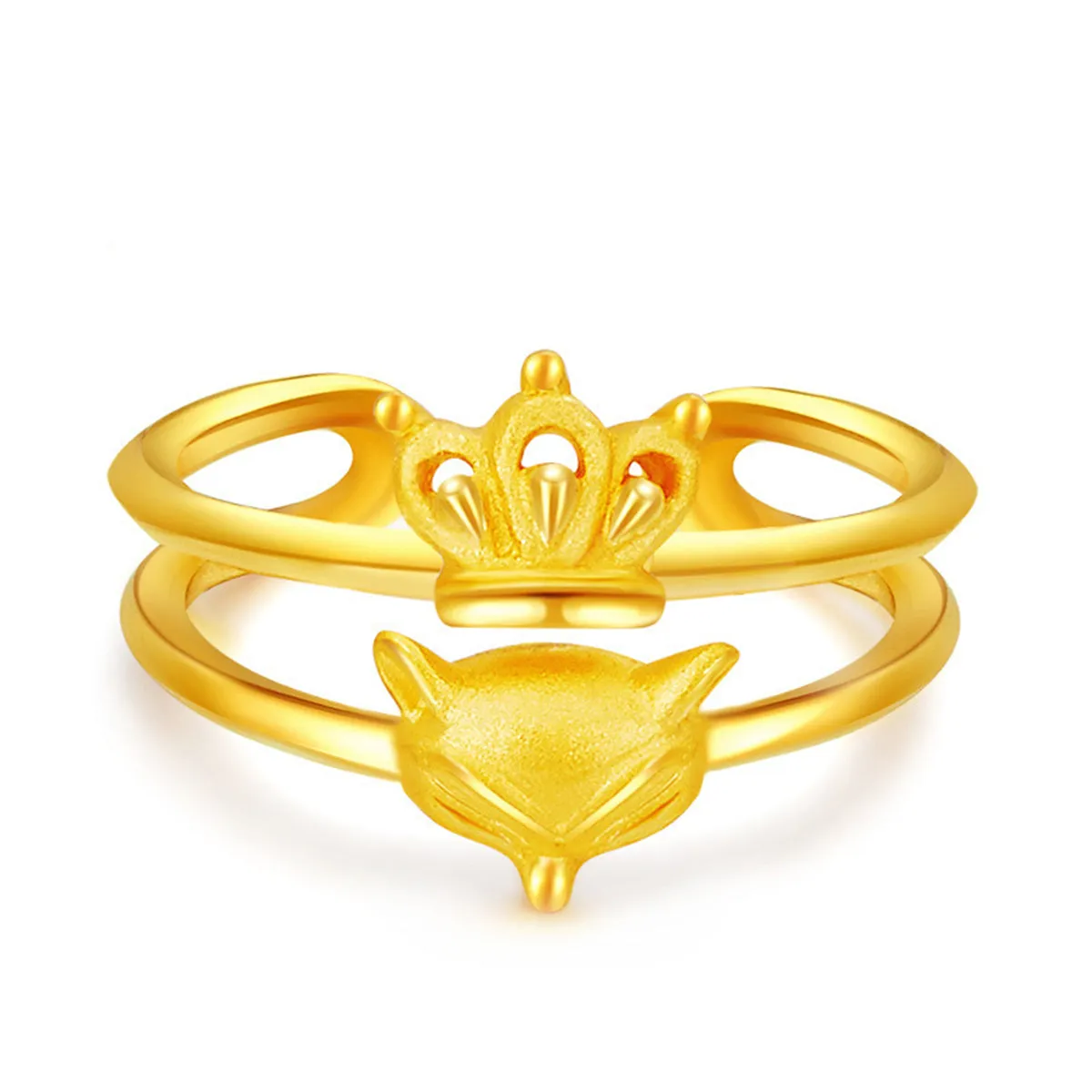 18K Gold-Plated Fox & Crown Openwork Layered Ring
