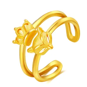 18K Gold-Plated Fox & Crown Openwork Layered Ring