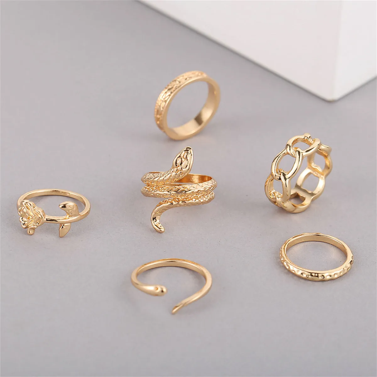 18K Gold-Plated Rose Snake Ring Set