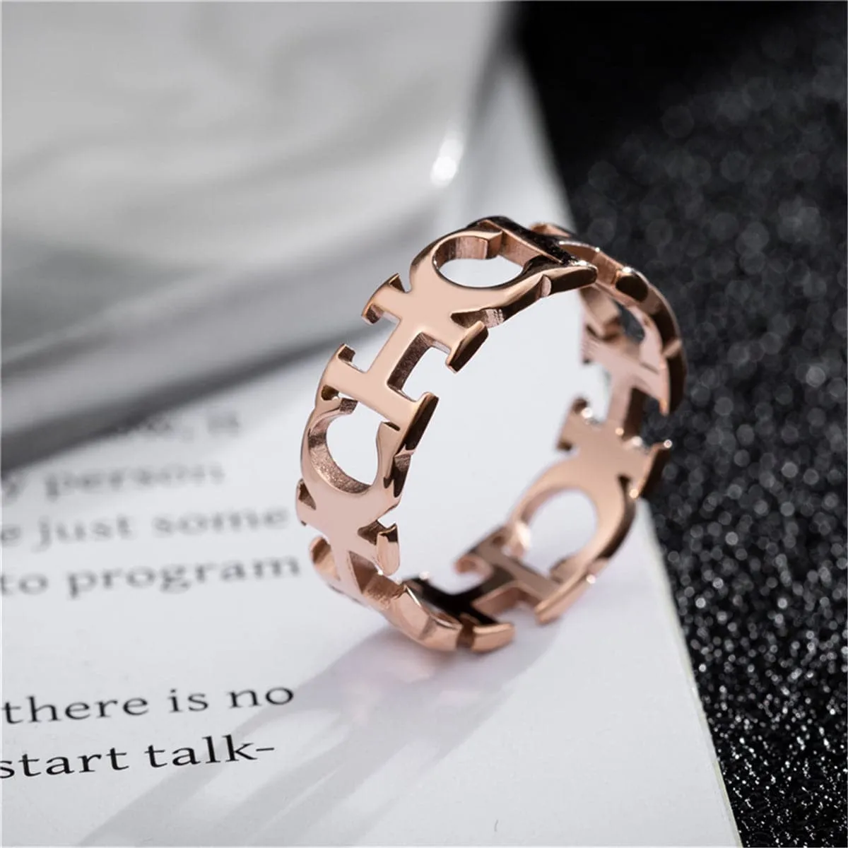 18K Rose Gold-Plated 'CH' Band Ring