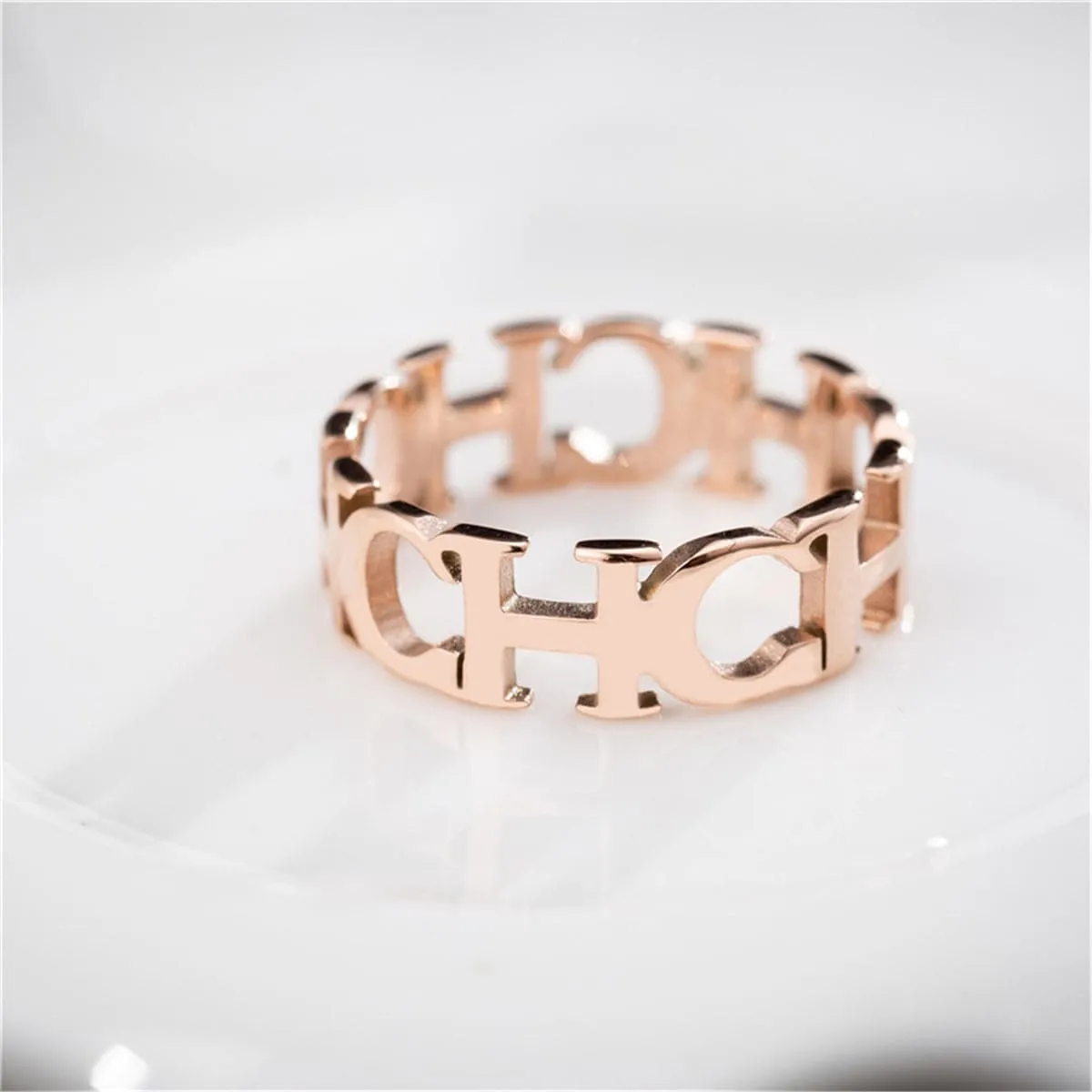 18K Rose Gold-Plated 'CH' Band Ring