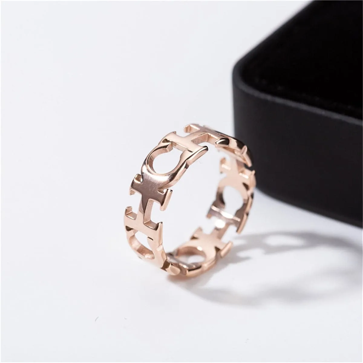 18K Rose Gold-Plated 'CH' Band Ring