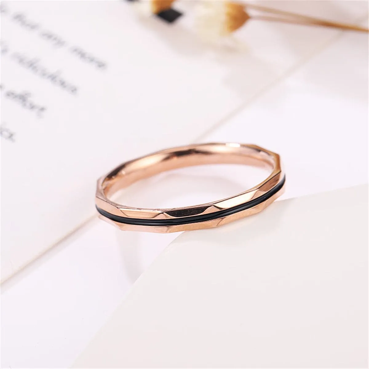 18K Rose Gold-Plated Enamel-Stripe Band Ring