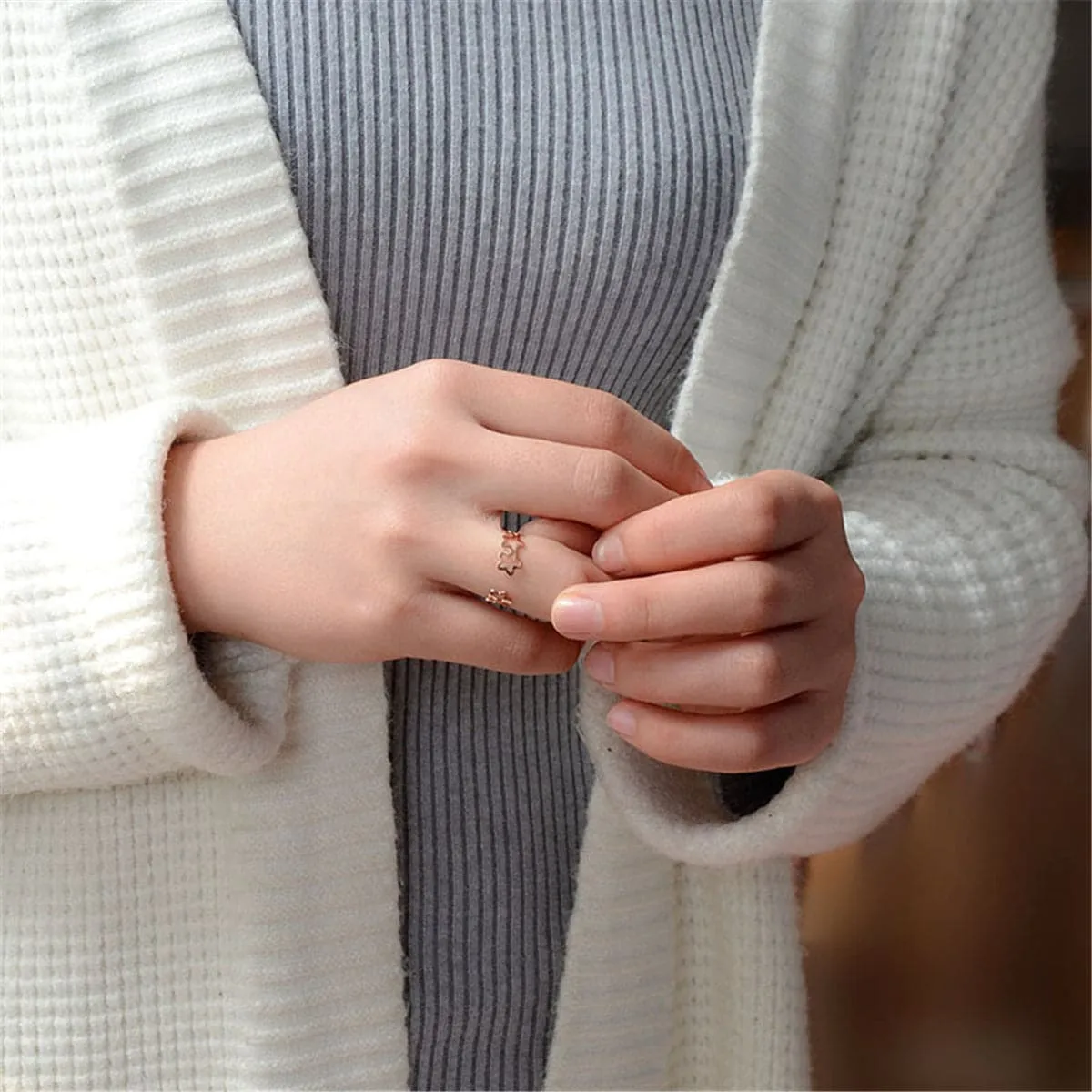 18K Rose Gold-Plated Linking Star Open Ring