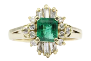 18K Yellow Gold .75 Carat Emerald & Diamond Ring