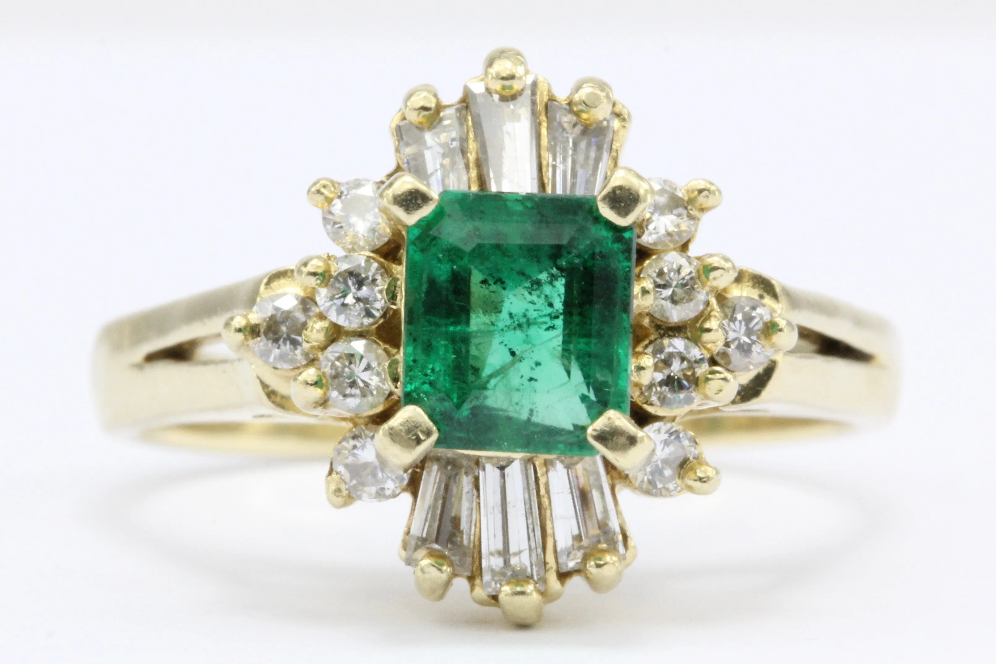 18K Yellow Gold .75 Carat Emerald & Diamond Ring