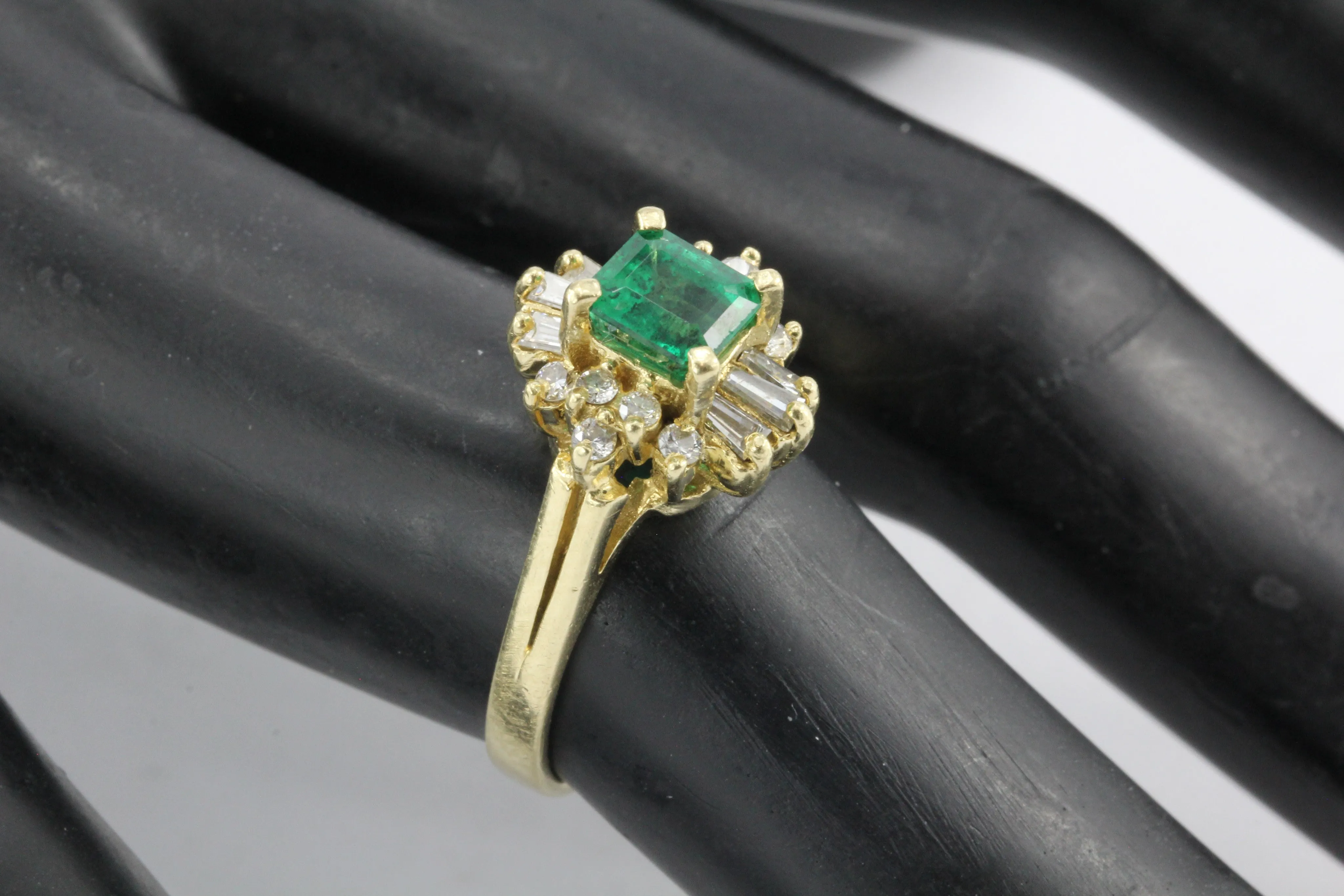 18K Yellow Gold .75 Carat Emerald & Diamond Ring