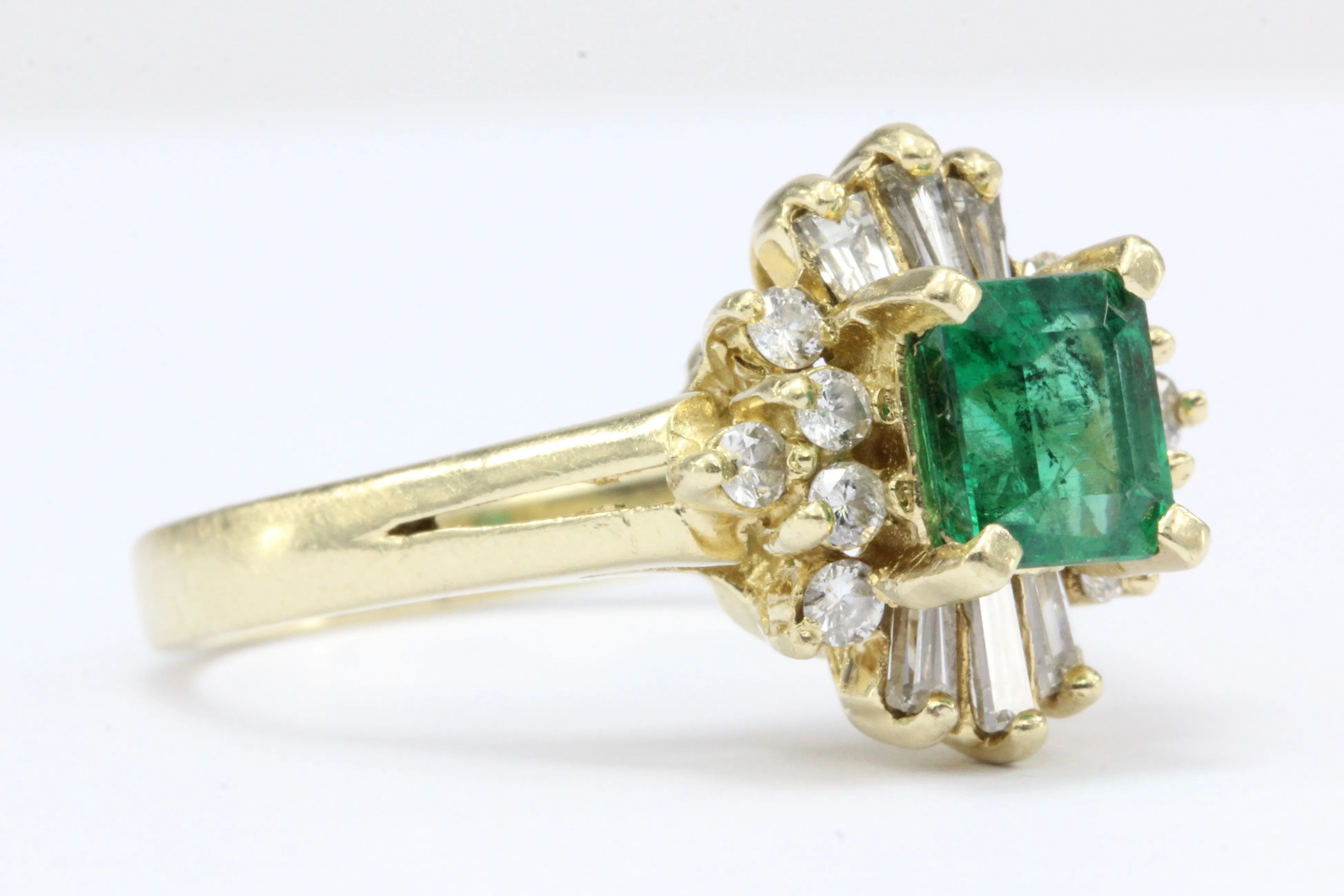 18K Yellow Gold .75 Carat Emerald & Diamond Ring