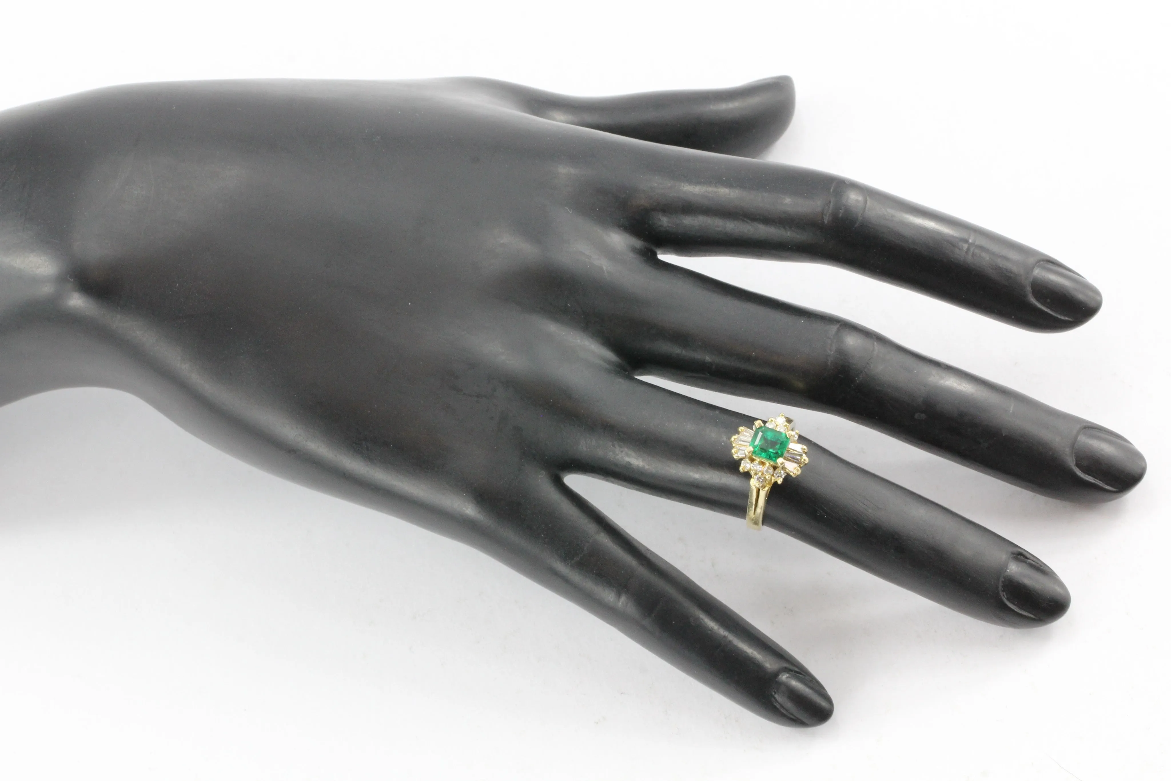 18K Yellow Gold .75 Carat Emerald & Diamond Ring